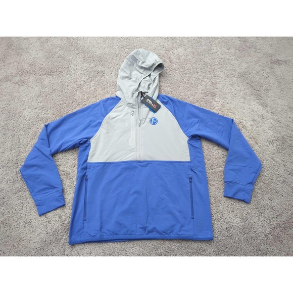 RLX Ralph Lauren Hoodie Mens L Blue Gray Moisture Wicking Golf Athletic NEW